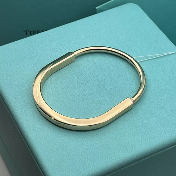Tiffany Rose Gold 18k Lock Bangle Bracelet Jewelry Cuff Hardware Sz L - Picture 4 of 6